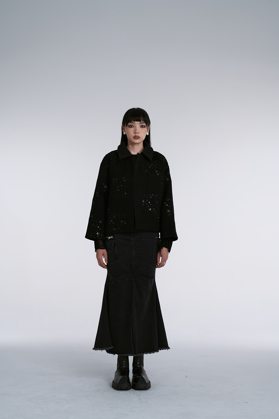 Black Hand-embellished Patchwork Jacket