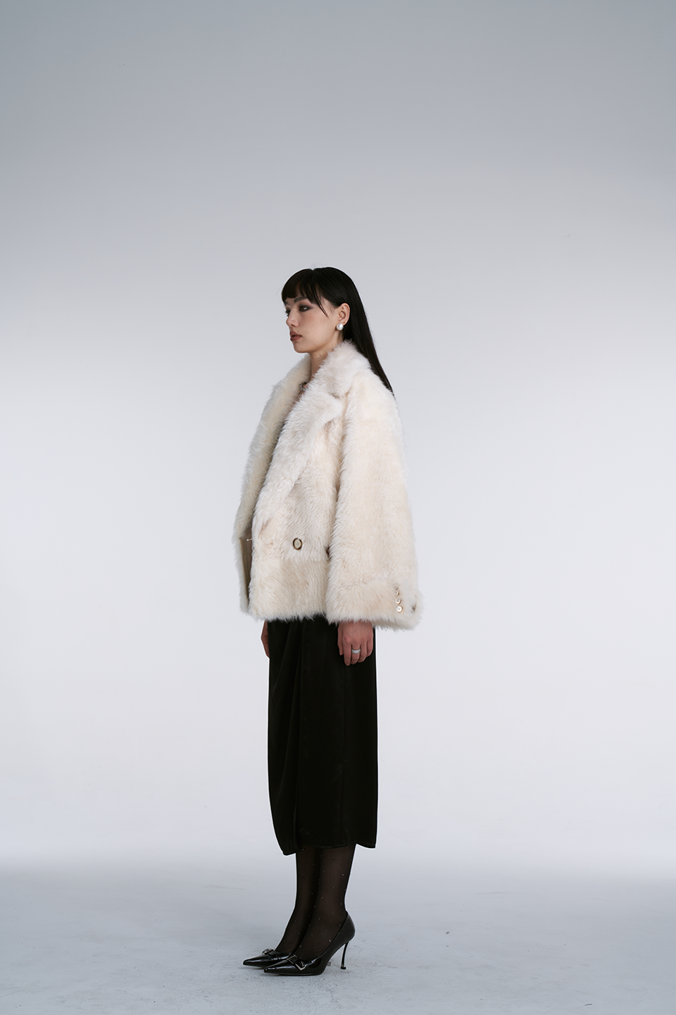 White Collar Faux Fur Coat