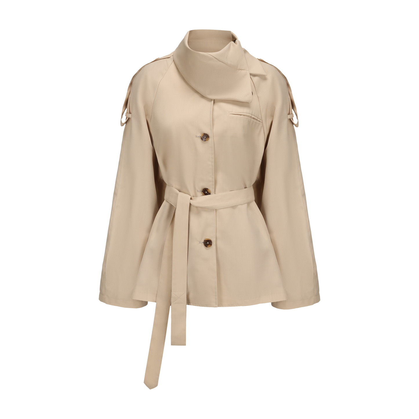 Asymmetric Shirt-Collar Wool Trench