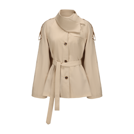 Asymmetric Shirt-Collar Wool Trench