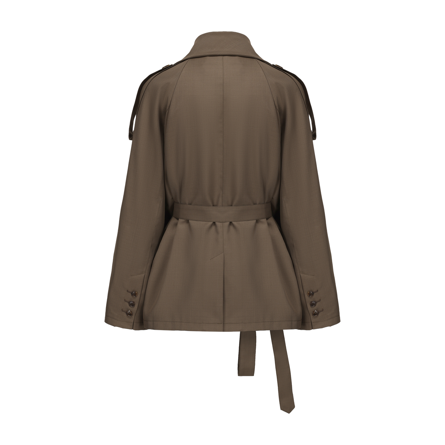 Asymmetric Shirt-Collar Wool Trench Green