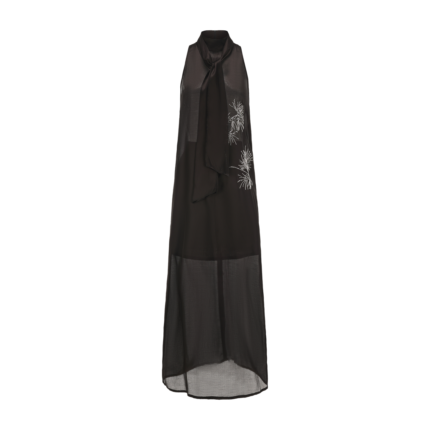 Pine Branch Beaded Ribbon-Tie Dress