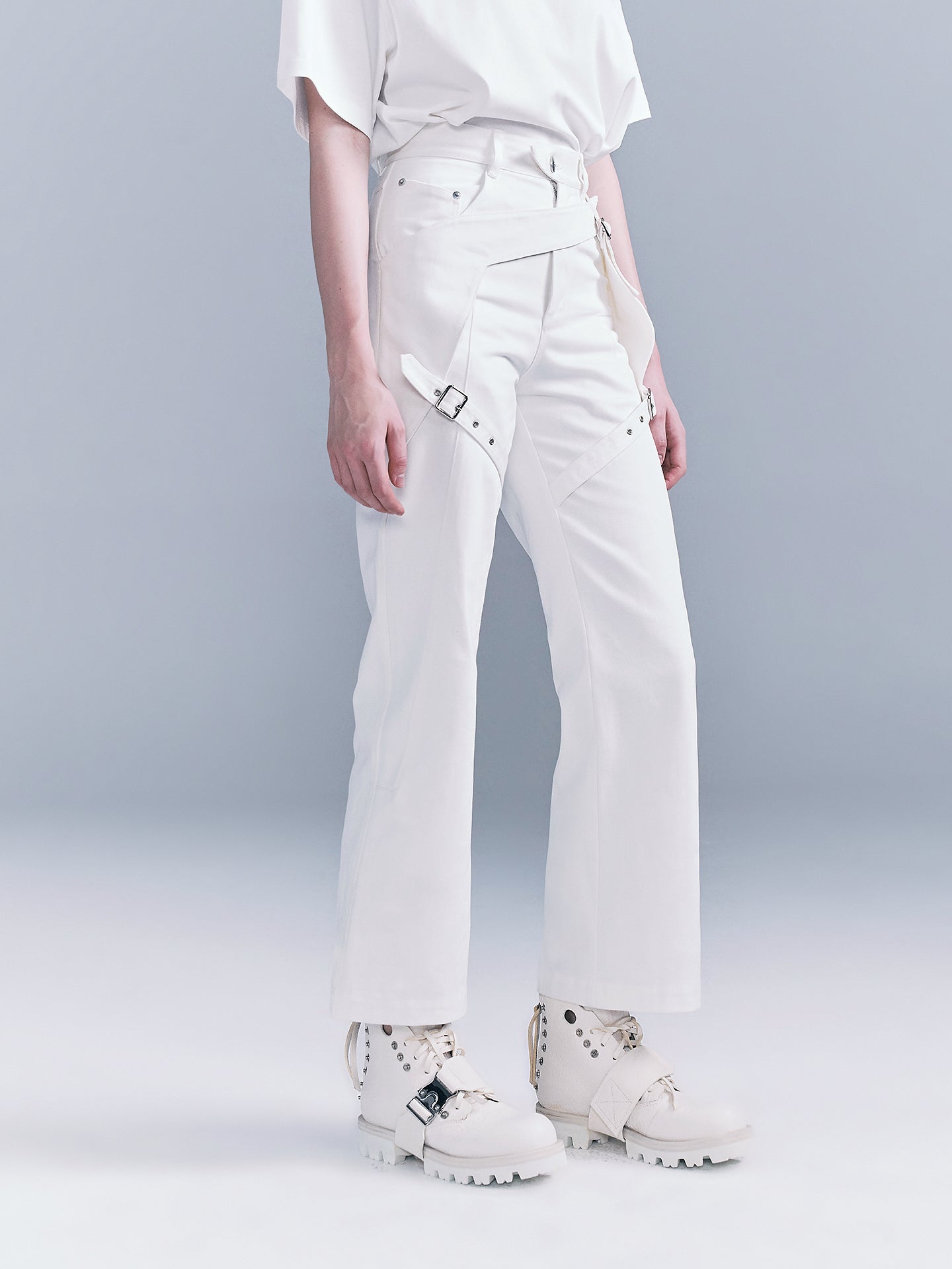 Belted layered jeans