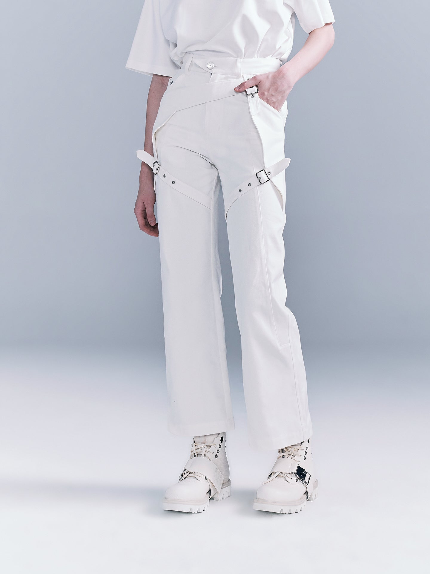 Belted layered jeans