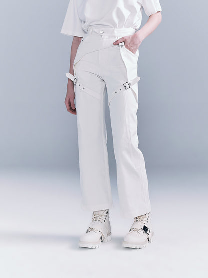 Belted layered jeans