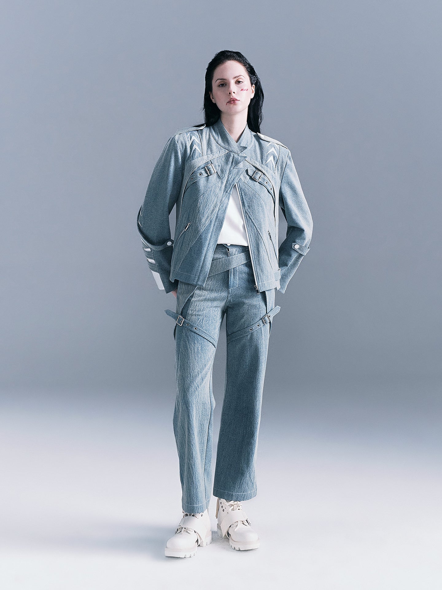 Belted layered jeans