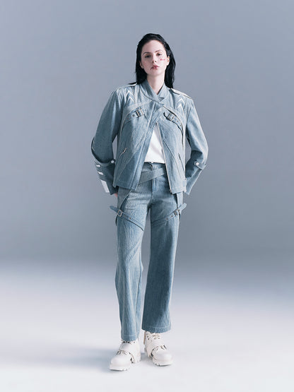 Belted layered jeans