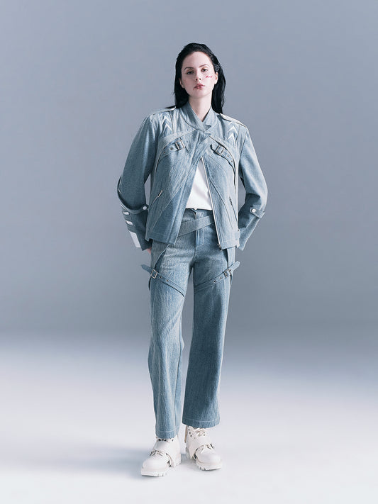 Belted layered jeans