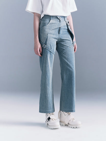 Belted layered jeans