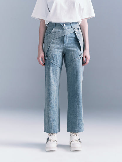 Belted layered jeans