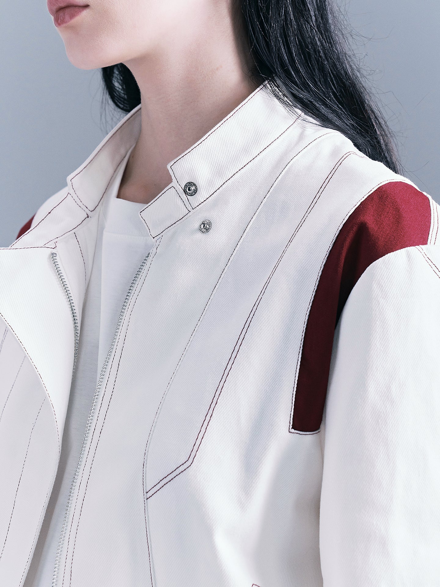 Color-blocked denim jacket