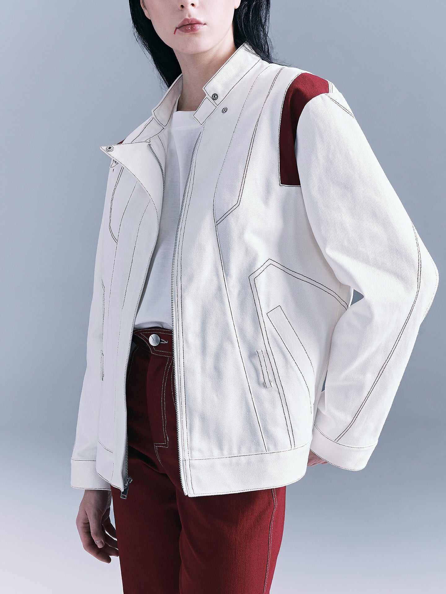 Color-blocked denim jacket