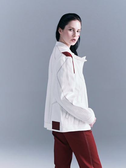 Color-blocked denim jacket