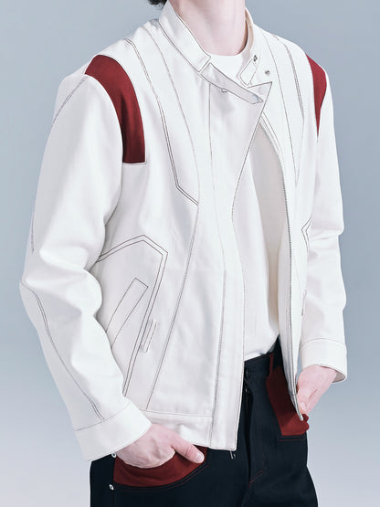 Color-blocked denim jacket