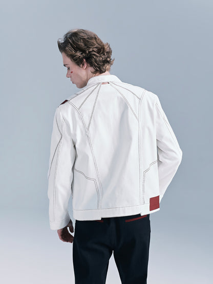 Color-blocked denim jacket