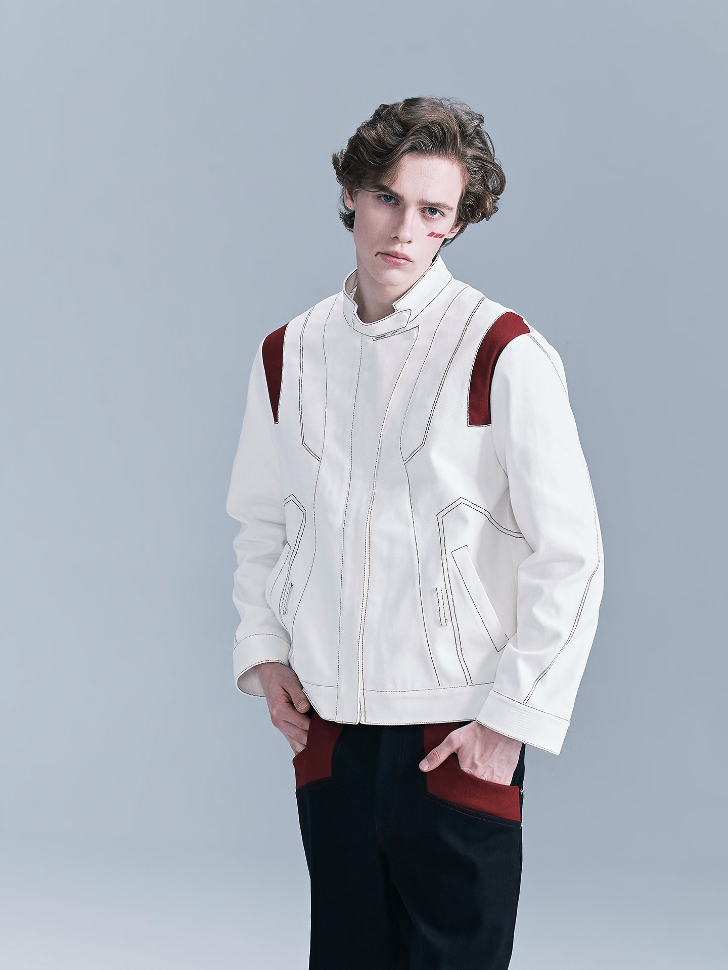 Color-blocked denim jacket