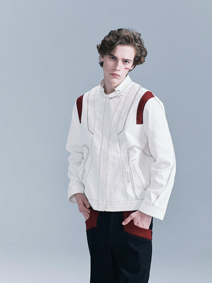 Color-blocked denim jacket