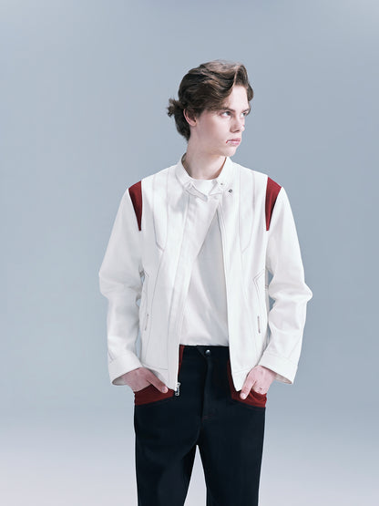 Color-blocked denim jacket