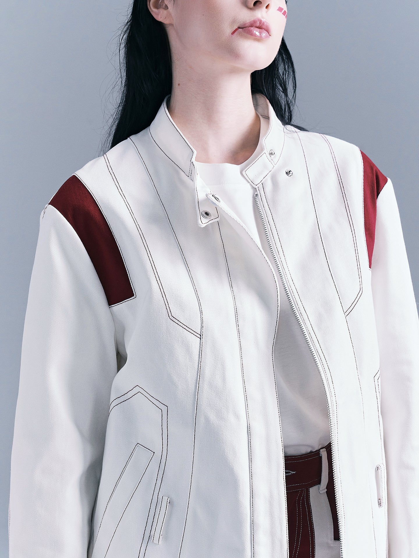 Color-blocked denim jacket