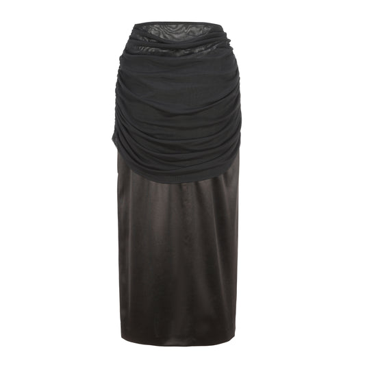 Black Pleated Waist Organza and Acetate Skirt