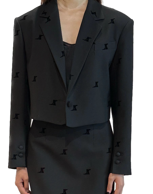 Black Wool Blend Velveteen Blazer