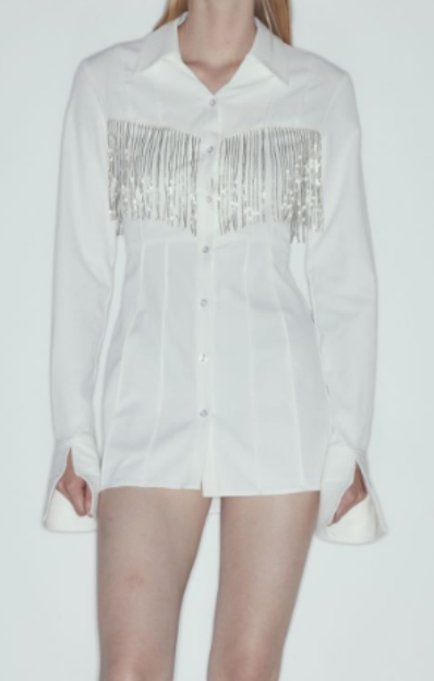 White Pocket Fringe Patchwork Shirt