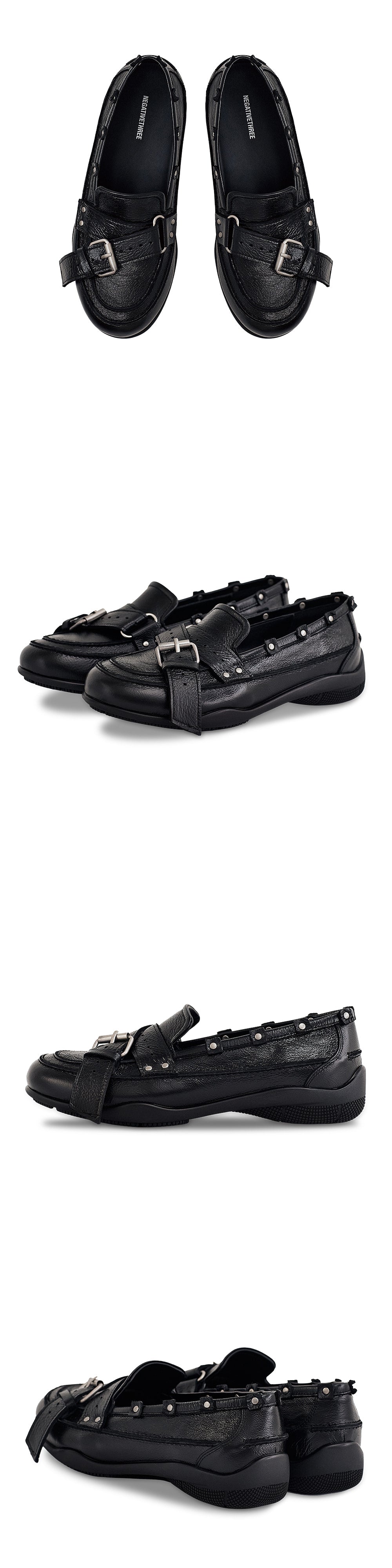 Belted Stud Loafer_Polished Black