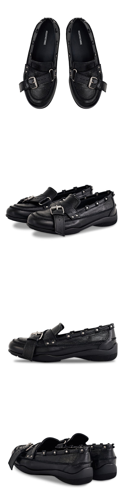 Belted Stud Loafer_Polished Black