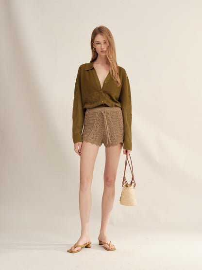 Textured Wave-Hem Knit Shorts
