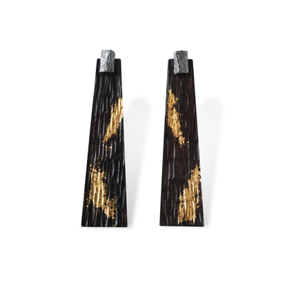 Li Realm Lacquered Gold Snow Ebony Large Earring Antiqued Black