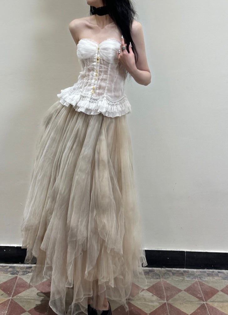 Forest Elf Tulle Skirt Washed Dyed Grey Nude