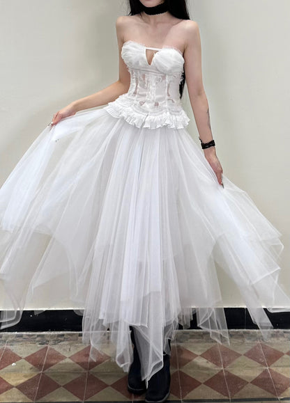 Bloody Mary Spaghetti Strap Tulle Dress 2.0-white