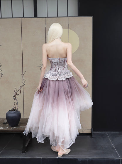 Forest Elf Tulle Skirt Washed Dyed Gradual Taro Purple