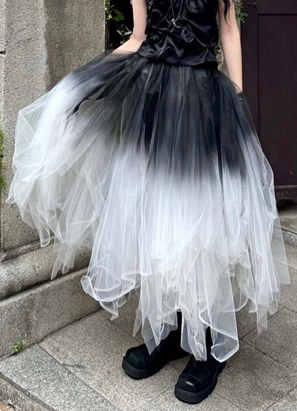 Forest Elf Tulle Skirt Spray-Dyed Gradual Black-White