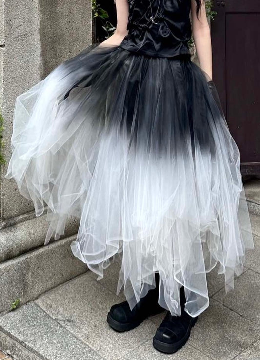 Forest Elf Tulle Skirt Spray-Dyed Gradual Black-White