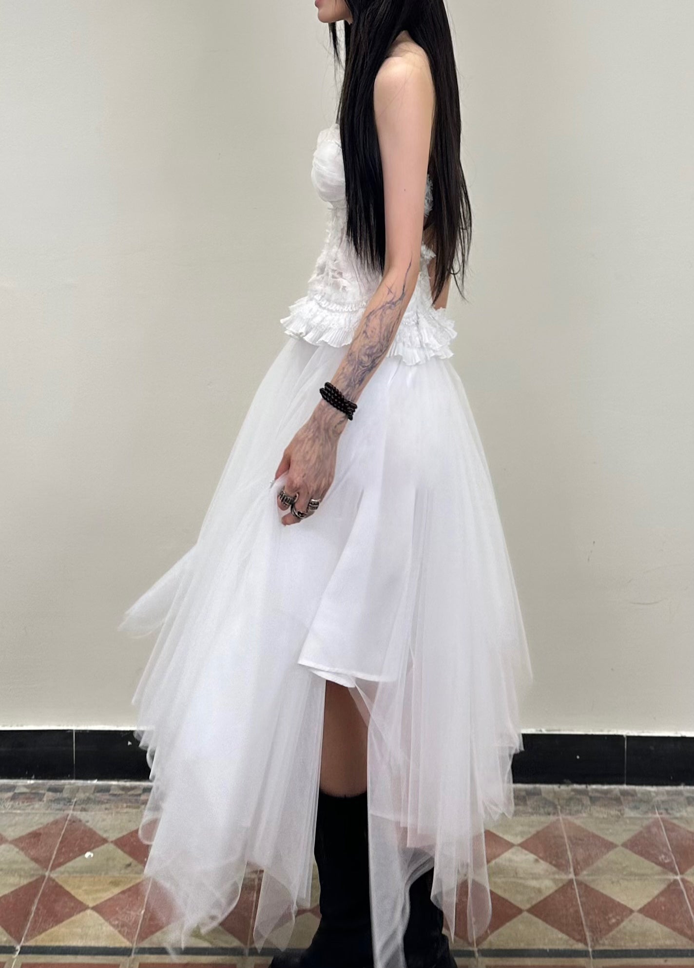 Bloody Mary Spaghetti Strap Tulle Dress 2.0-white