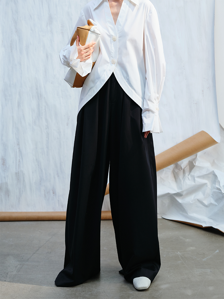 Wide-Leg Pants with Waist Buckle Loops