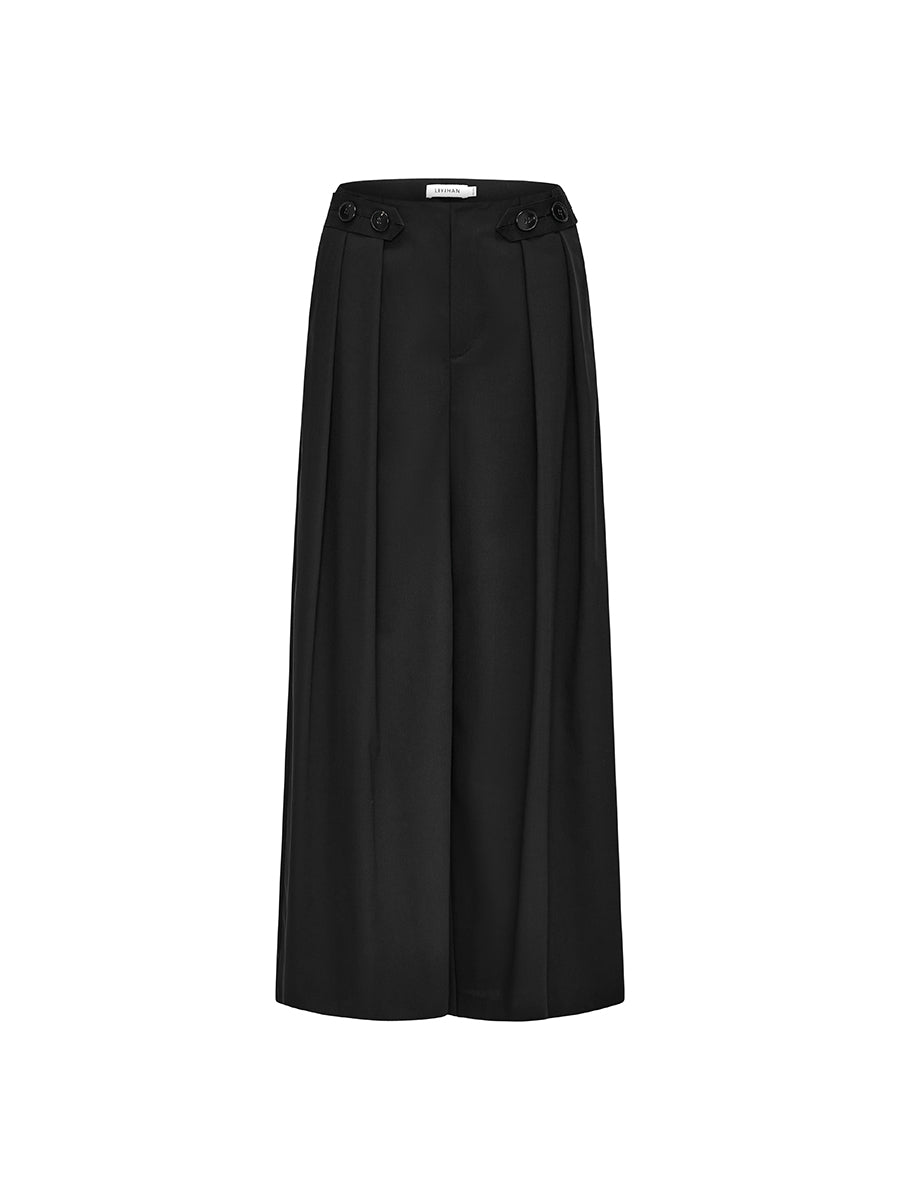 Wide-Leg Pants with Waist Buckle Loops