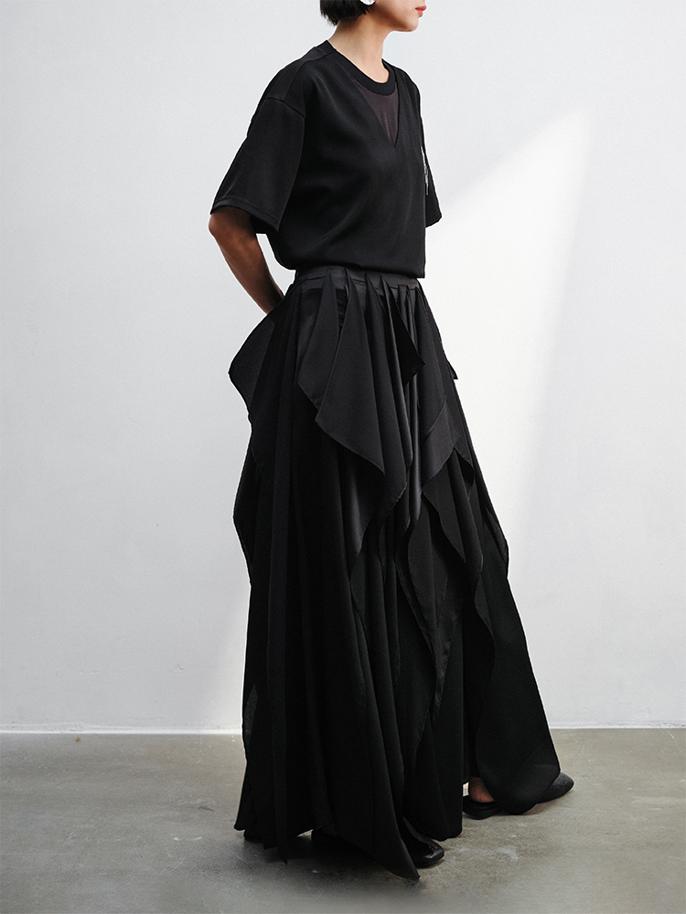 Page-Spliced Long Midi Skirt