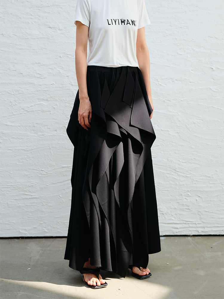 Page-Spliced Long Midi Skirt