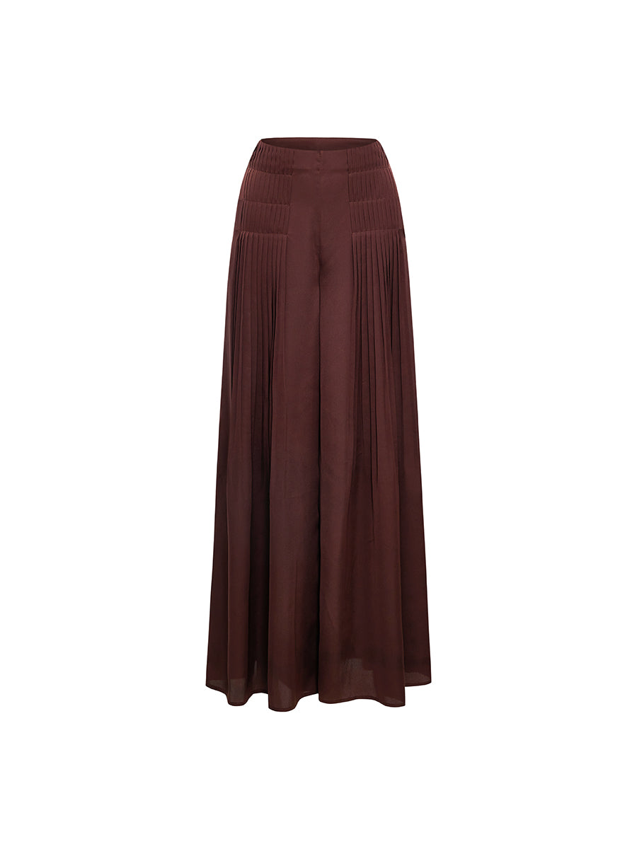 Pleated Wide-Leg Long Pants