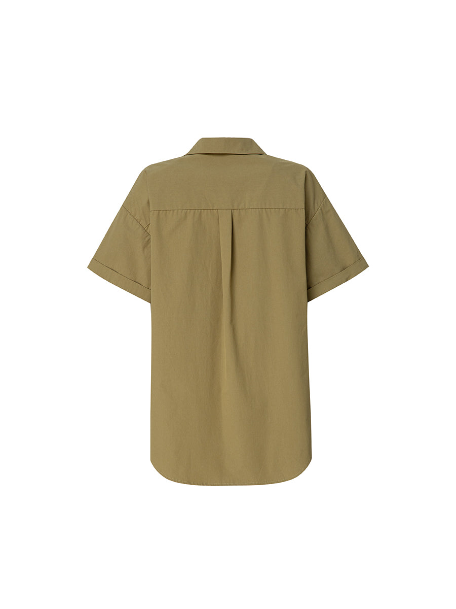 Short-Sleeve Cotton Shirt with Wrap-Style Placket