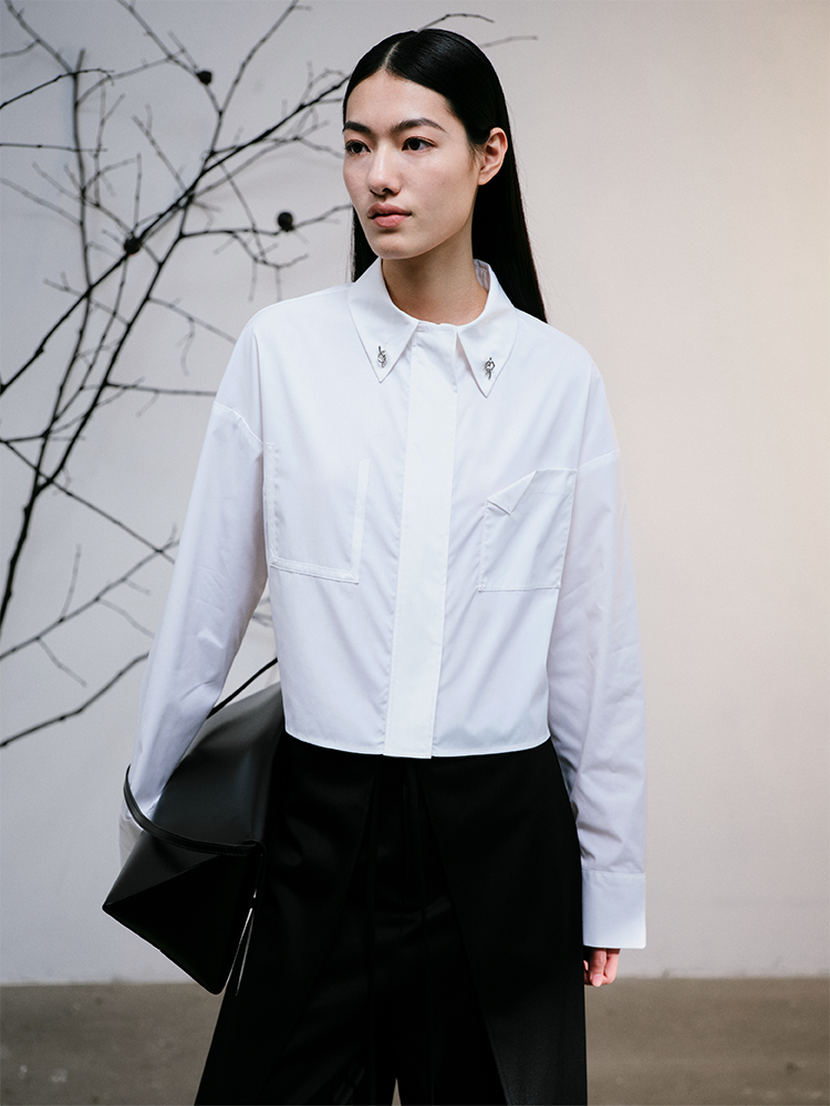 Cropped Mandarin Collar Shirt