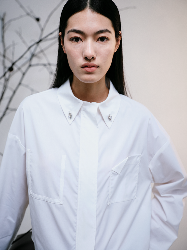 Cropped Mandarin Collar Shirt