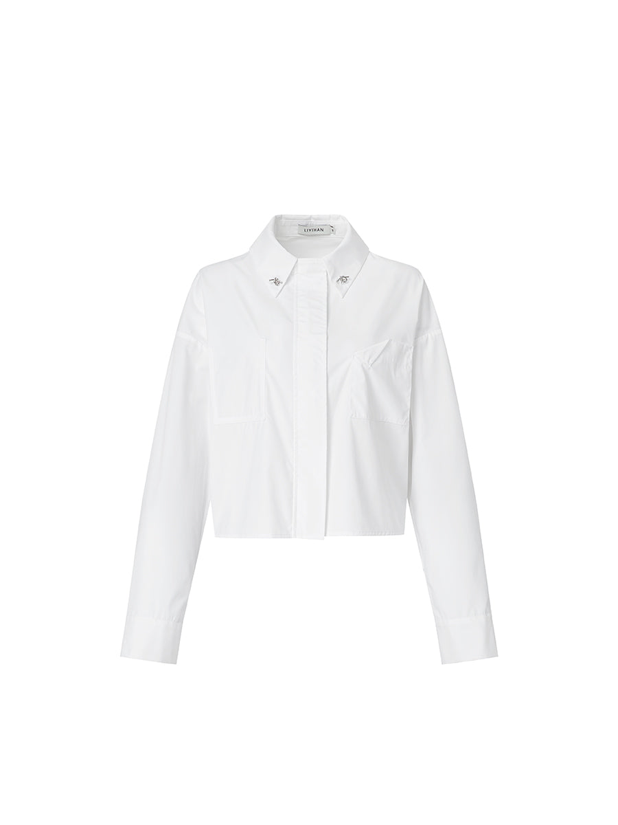 Cropped Mandarin Collar Shirt