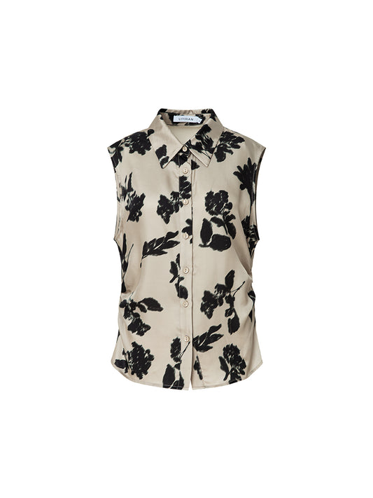 Printed Cupro Sleeveless Shirt