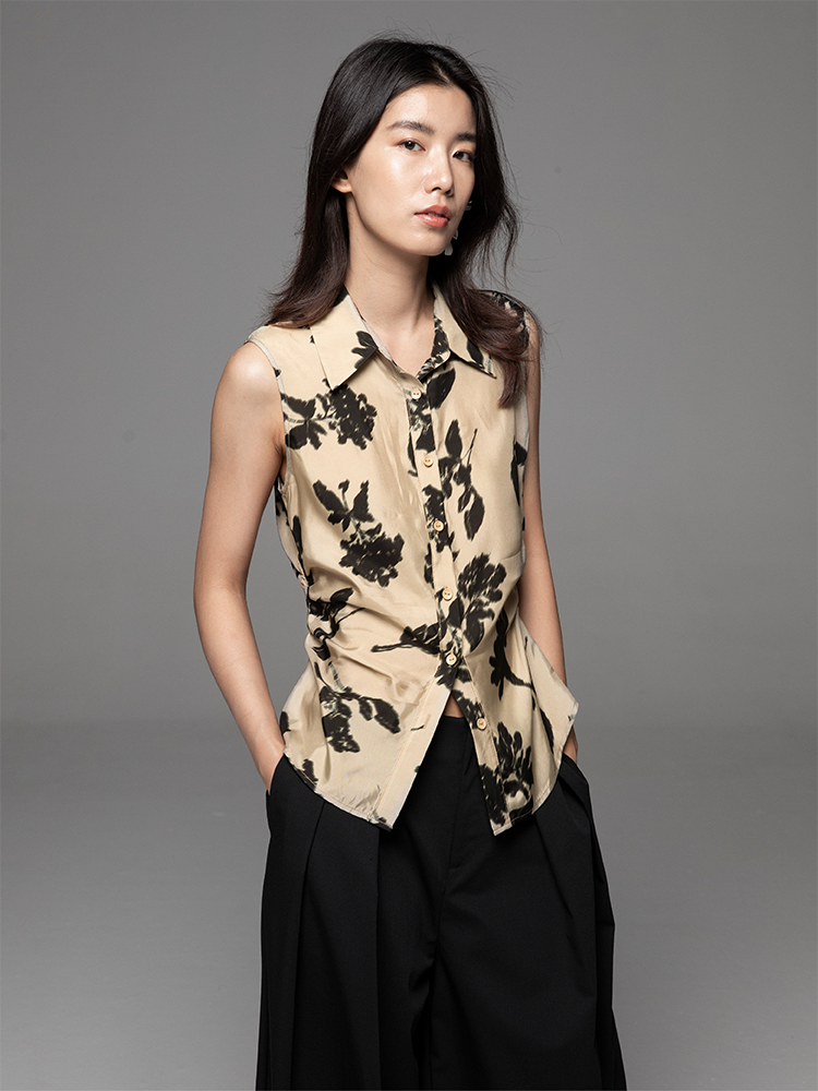 Printed Cupro Sleeveless Shirt