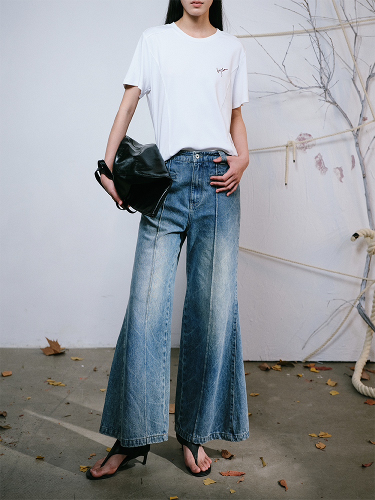 Washed Wide-Leg Denim Jeans