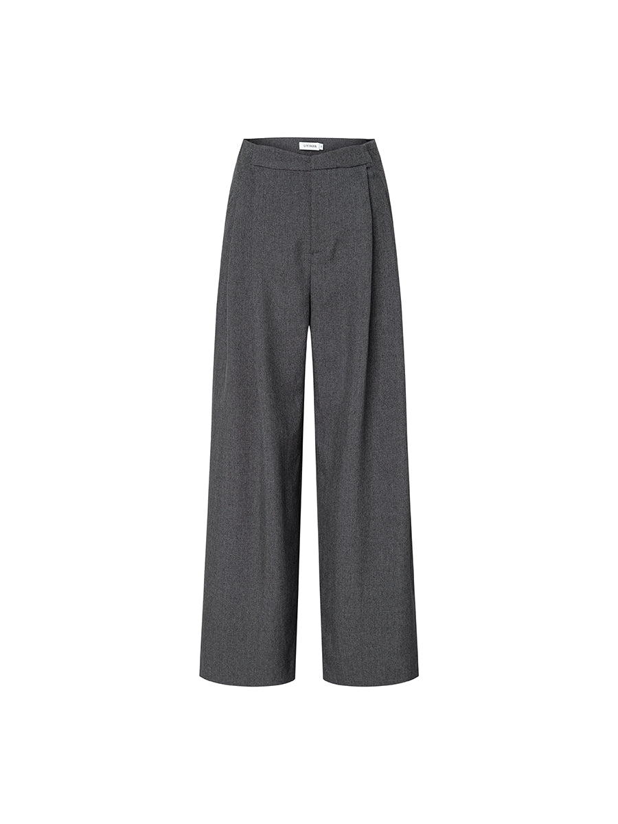 Ribbed Waist Wide-Leg Pants