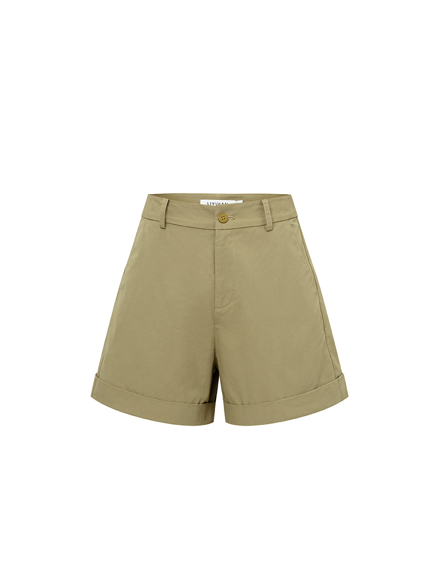 Rolled-Hem Cotton Shorts